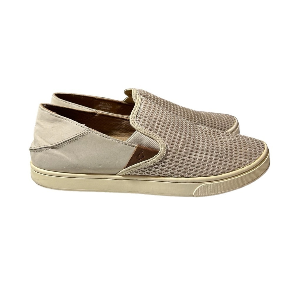 Olukai Womens Pehuea Loafers Shoes Tan Textile Slip On Round Toe Flat Heel 8.5